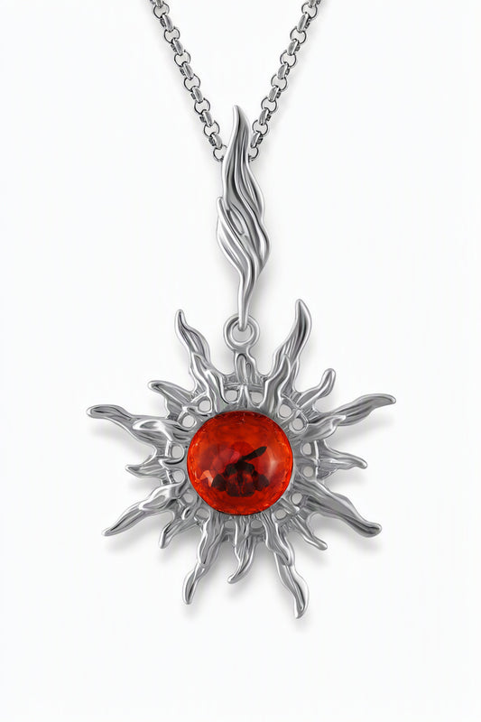 Round Cognac Amber Silver Pendant — DARVIN (Pre-Order)