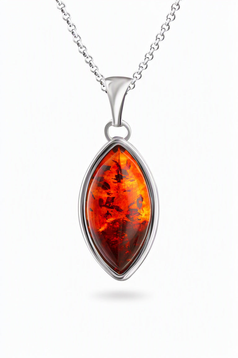 Marquise Cognac Amber Silver Pendant — DARVIN (Pre-Order)