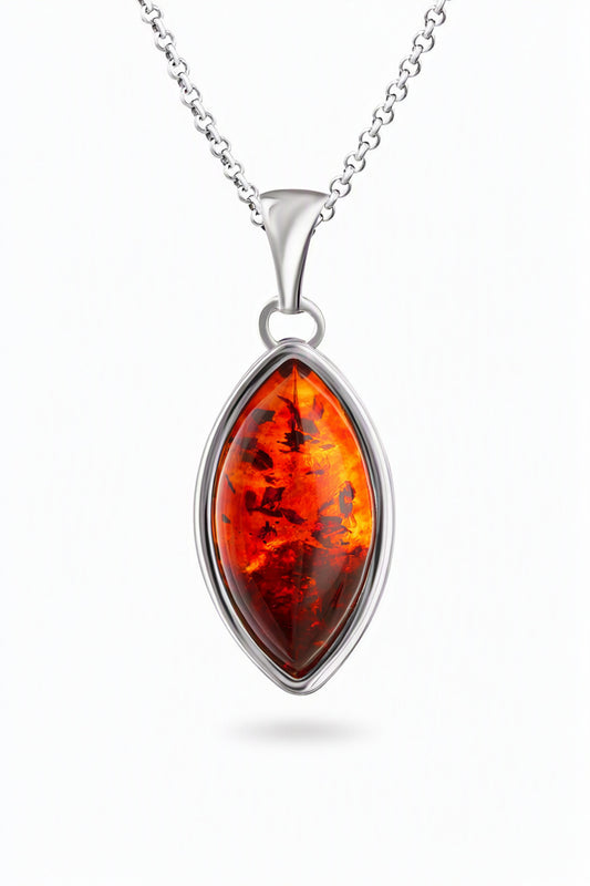 Marquise Cognac Amber Silver Pendant — DARVIN (Pre-Order)