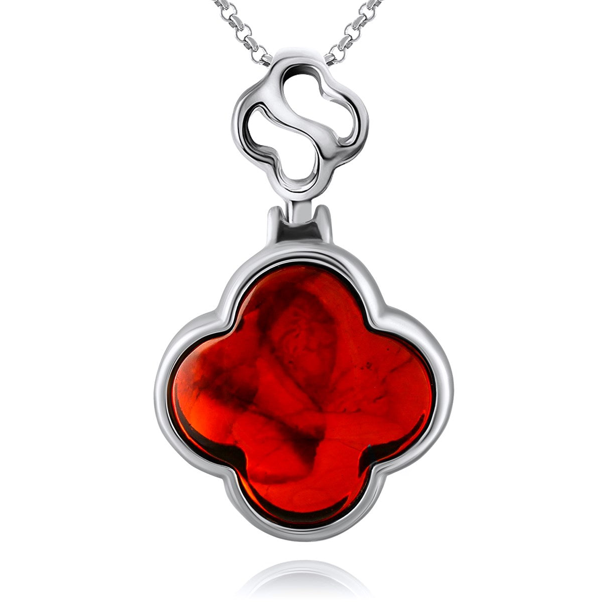 Four-Leaf Clover Cognac Amber Silver Pendant — DARVIN (Pre-Order)