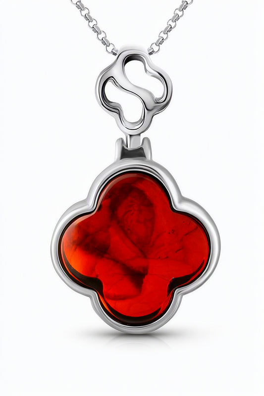 Four-Leaf Clover Cognac Amber Silver Pendant — DARVIN (Pre-Order)