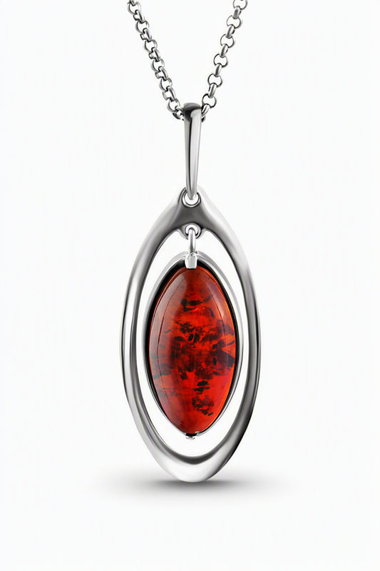 Oval Cognac Amber Silver Pendant — DARVIN (Pre-Order)