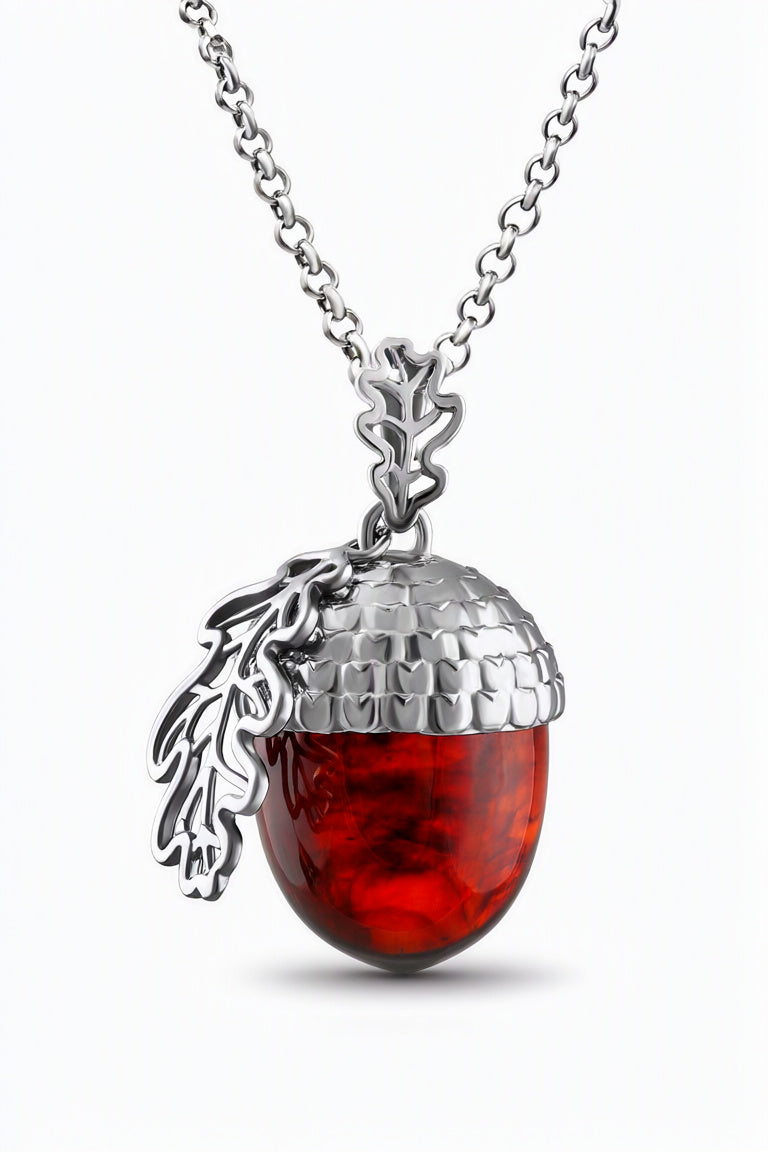 Acorn Cognac Amber Silver Pendant — DARVIN (Pre-Order)