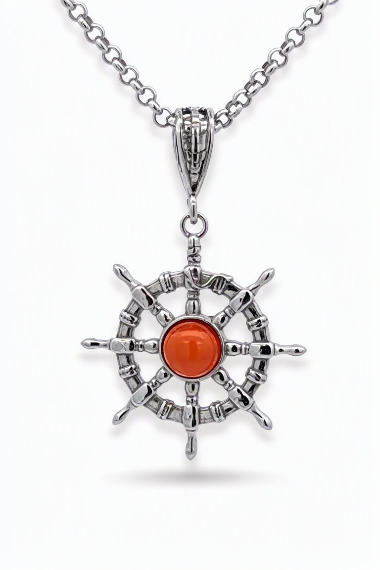 Round Cognac Amber Silver Pendant — DARVIN (Pre-Order)