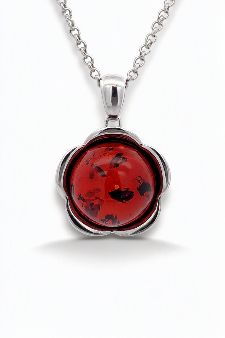 Round Cognac Amber Silver Pendant — DARVIN (Pre-Order)