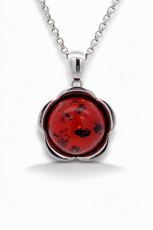 Round Cognac Amber Silver Pendant — DARVIN (Pre-Order)
