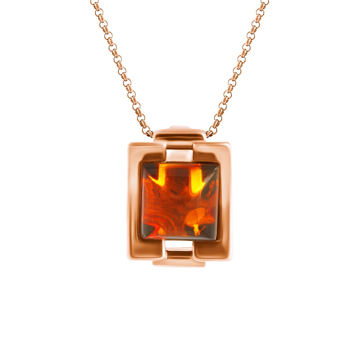 Square Cognac Amber Silver Pendant — DARVIN (Pre-Order)