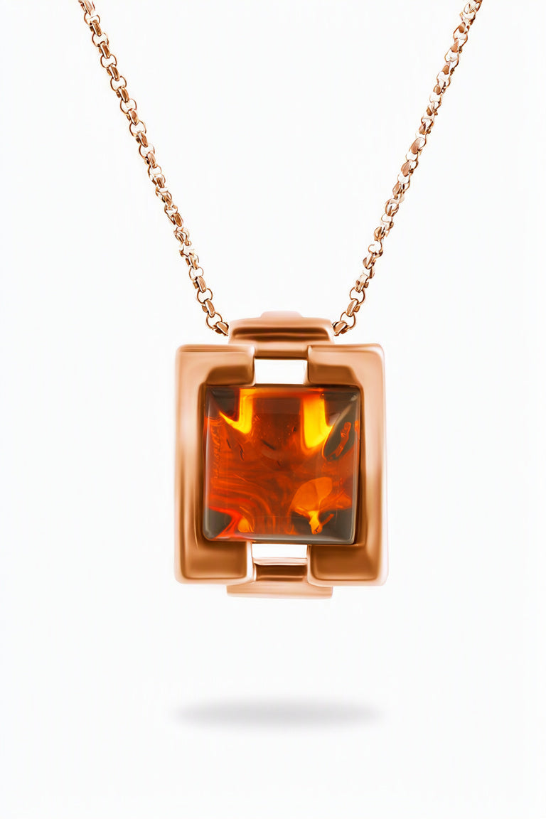 Square Cognac Amber Silver Pendant — DARVIN (Pre-Order)