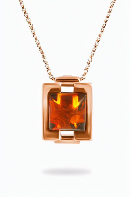 Square Cognac Amber Silver Pendant — DARVIN (Pre-Order)