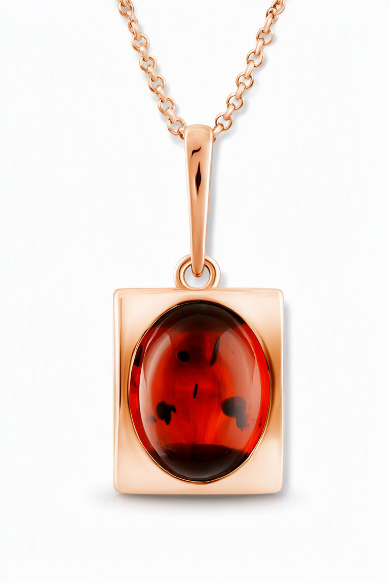 Oval Cognac Amber Silver Pendant — DARVIN (Pre-Order)