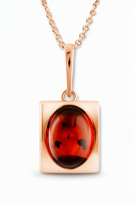 Oval Cognac Amber Silver Pendant — DARVIN (Pre-Order)