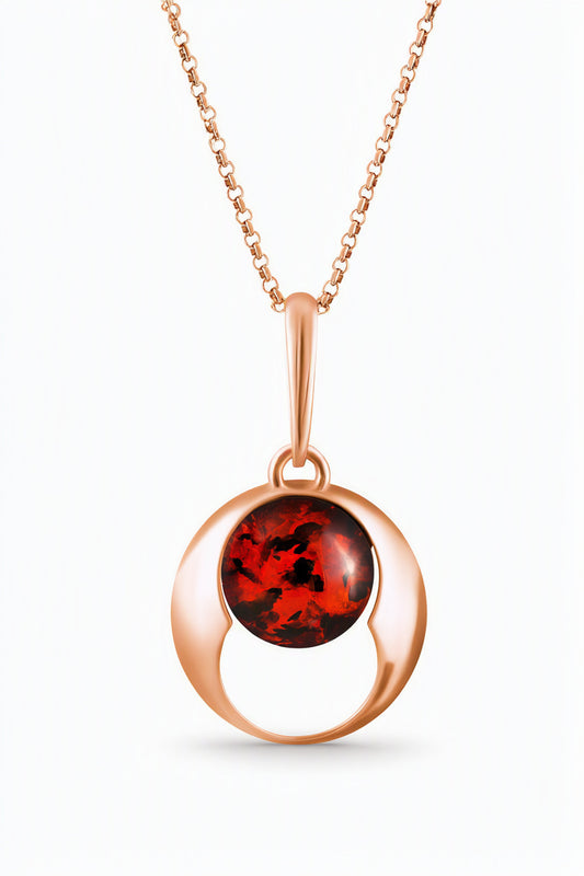 Round Cognac Amber Silver Pendant — DARVIN (Pre-Order)