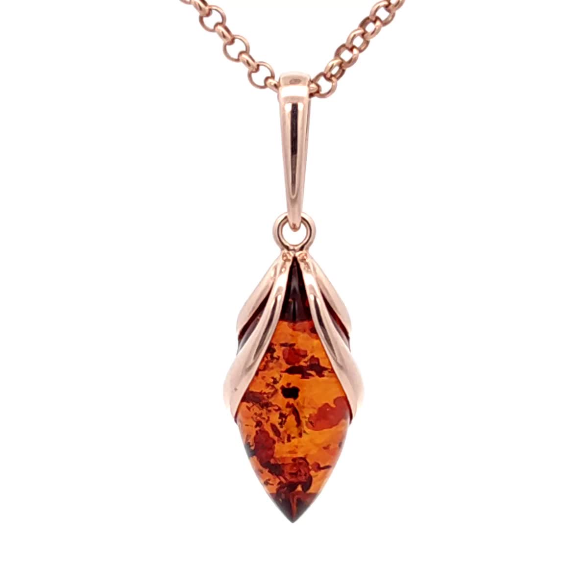 Marquise Cognac Amber Silver Pendant — DARVIN (Pre-Order)