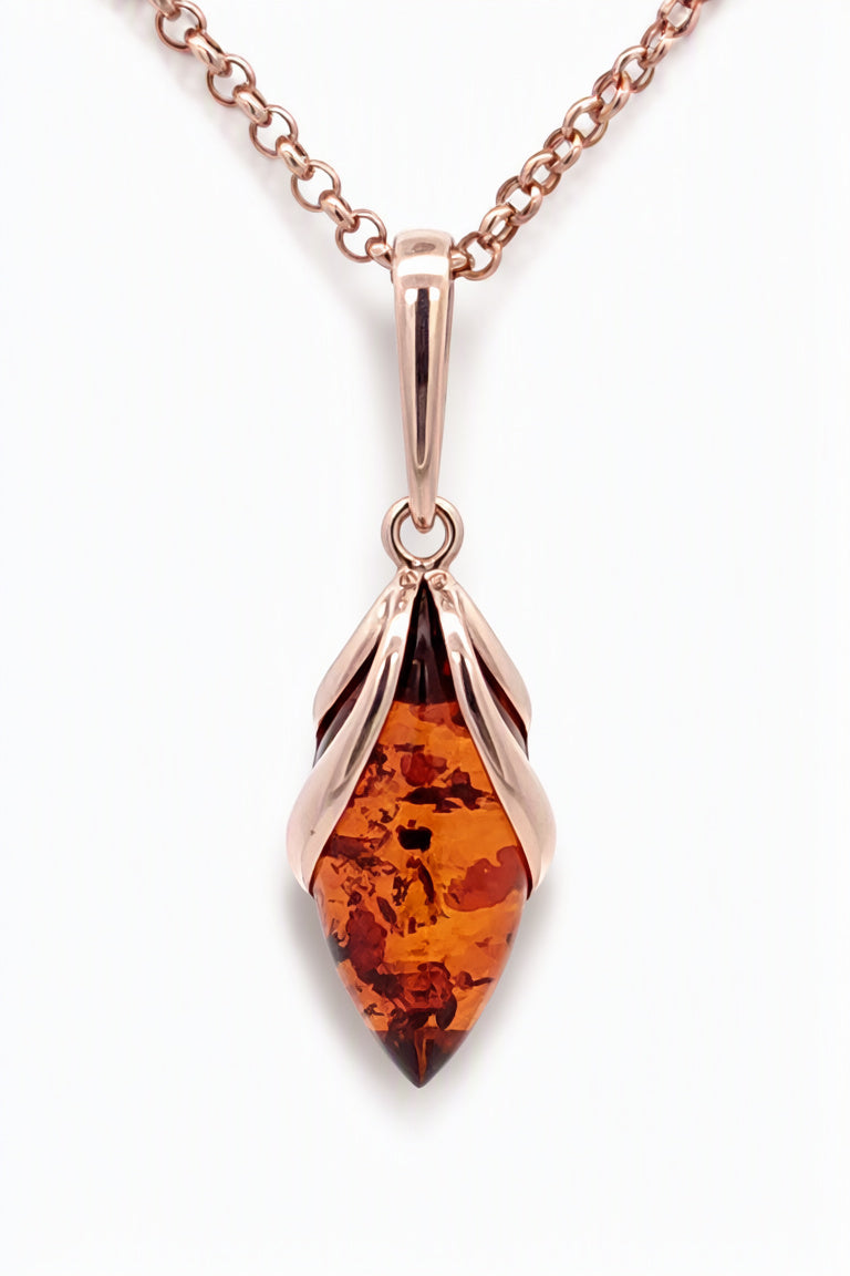 Marquise Cognac Amber Silver Pendant — DARVIN (Pre-Order)