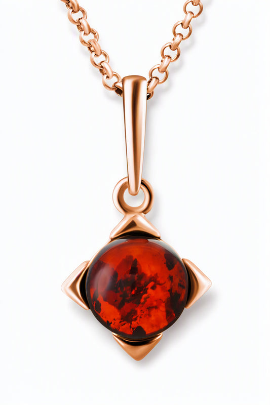 Round Cognac Amber Silver Pendant — DARVIN (Pre-Order)