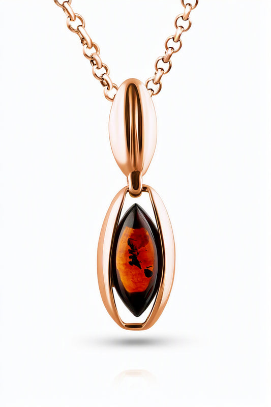 Marquise Cognac Amber Silver Pendant — DARVIN (Pre-Order)