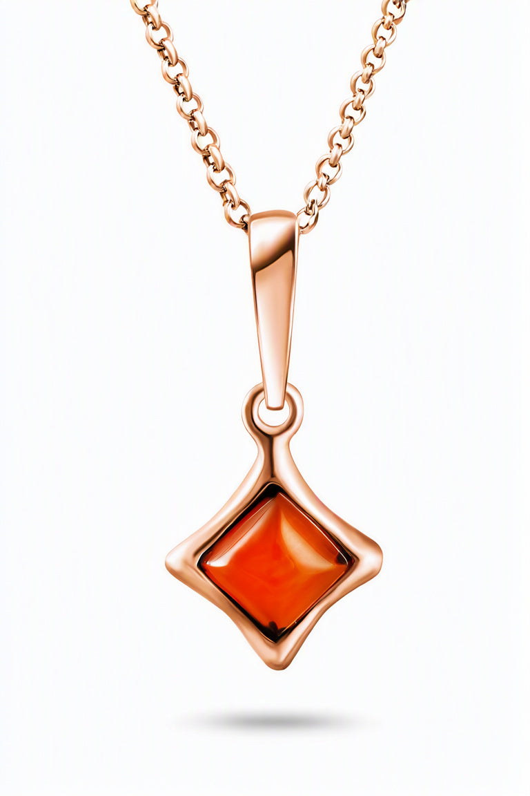 Square Cognac Amber Silver Pendant — DARVIN (Pre-Order)