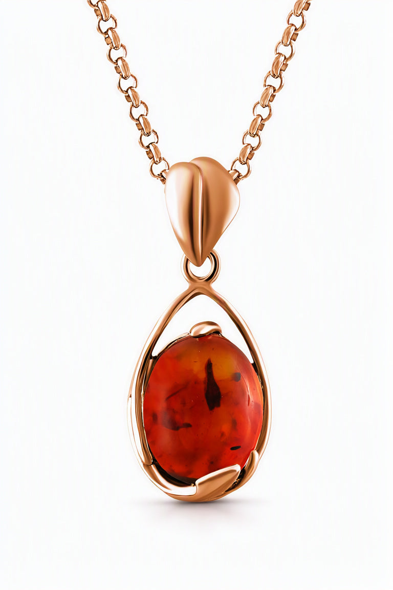 Oval Cognac Amber Silver Pendant — DARVIN (Pre-Order)