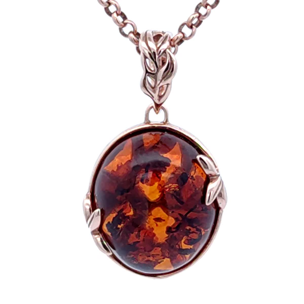 Oval Cognac Amber Silver Pendant — DARVIN (Pre-Order)