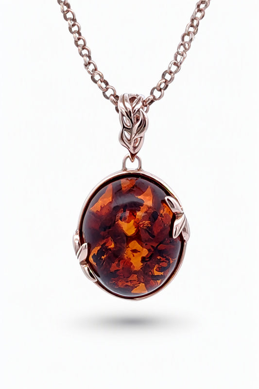 Oval Cognac Amber Silver Pendant — DARVIN (Pre-Order)