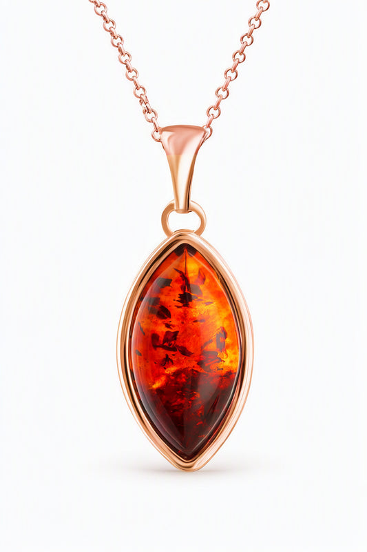 Marquise Cognac Amber Silver Pendant — DARVIN (Pre-Order)