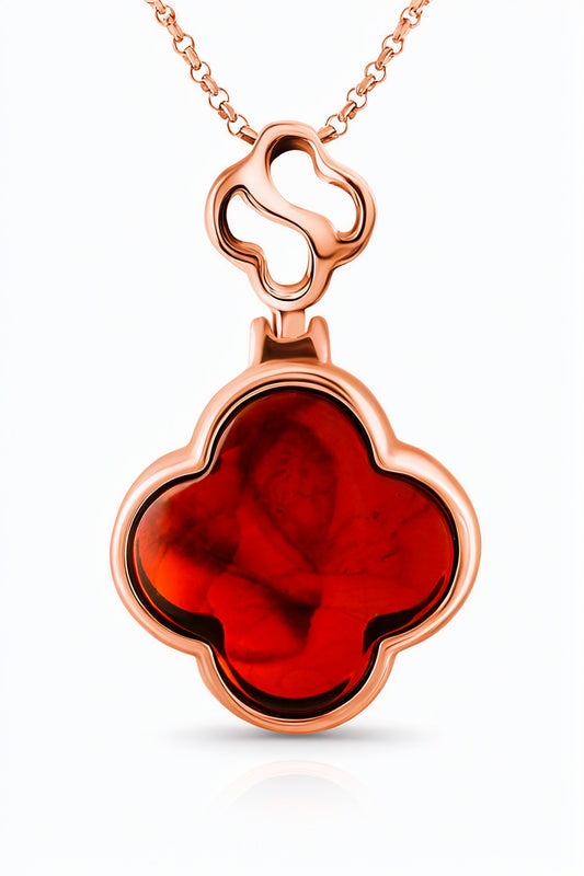 Four-Leaf Clover Cognac Amber Silver Pendant — DARVIN (Pre-Order)