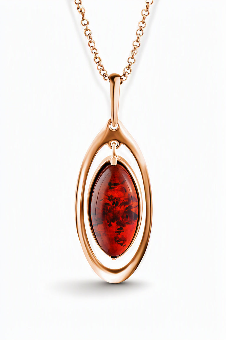 Oval Cognac Amber Silver Pendant — DARVIN (Pre-Order)