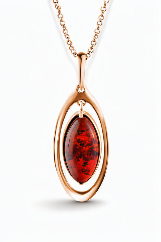 Oval Cognac Amber Silver Pendant — DARVIN (Pre-Order)