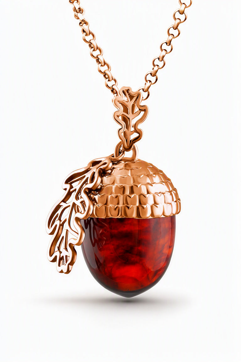 Acorn Cognac Amber Silver Pendant — DARVIN (Pre-Order)