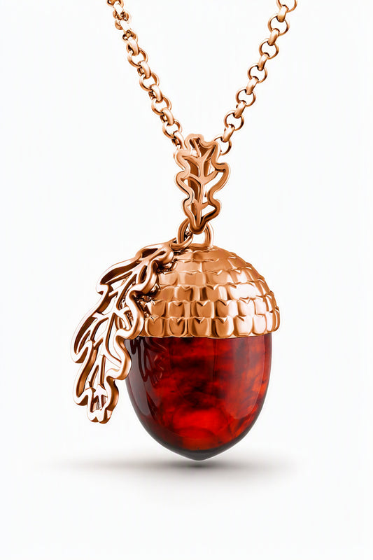 Acorn Cognac Amber Silver Pendant — DARVIN (Pre-Order)