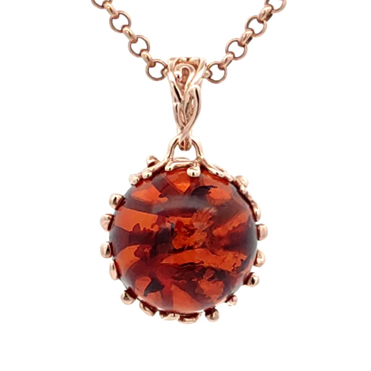 Round Cognac Amber Silver Pendant — DARVIN (Pre-Order)