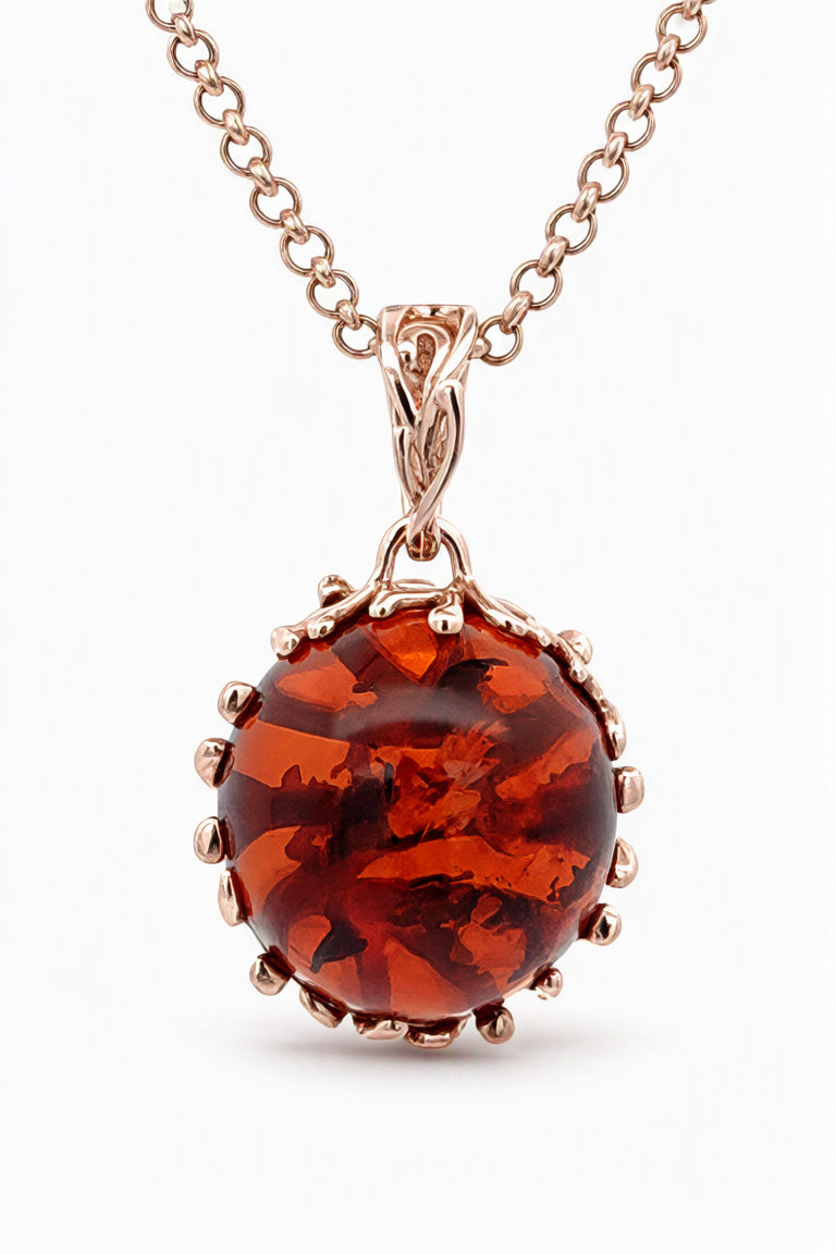 Round Cognac Amber Silver Pendant — DARVIN (Pre-Order)