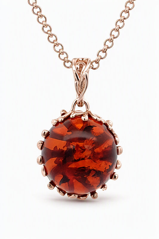Round Cognac Amber Silver Pendant — DARVIN (Pre-Order)