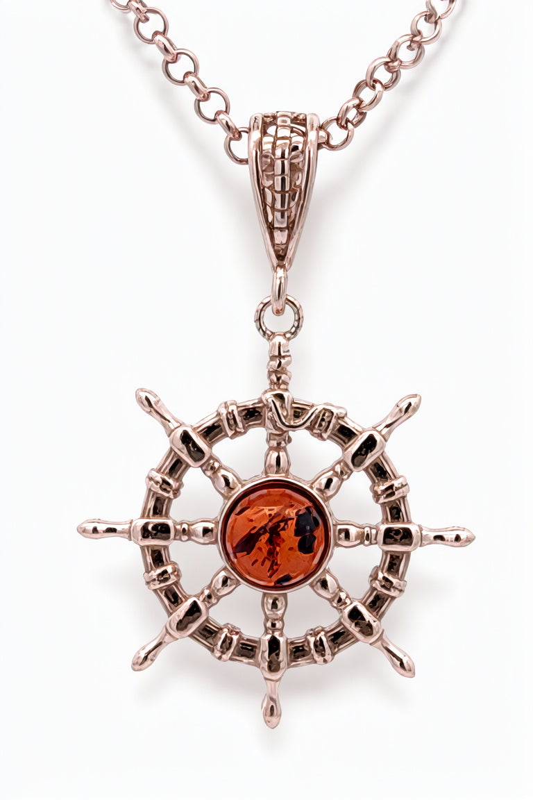 Round Cognac Amber Silver Pendant — DARVIN (Pre-Order)