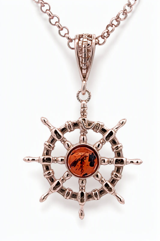 Round Cognac Amber Silver Pendant — DARVIN (Pre-Order)