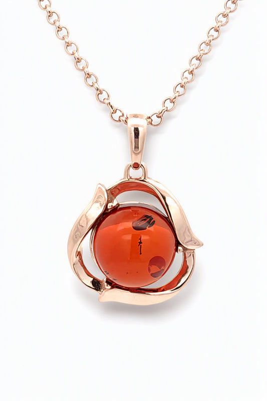 Round Cognac Amber Silver Pendant — DARVIN (Pre-Order)