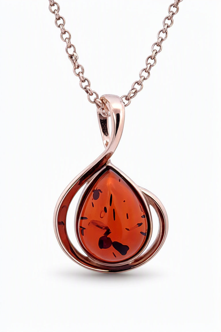 Teardrop Cognac Amber Silver Pendant — DARVIN (Pre-Order)