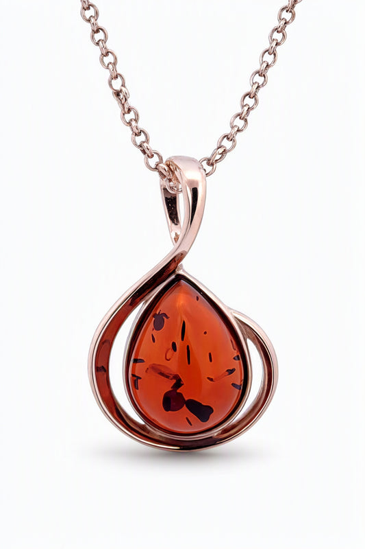 Teardrop Cognac Amber Silver Pendant — DARVIN (Pre-Order)