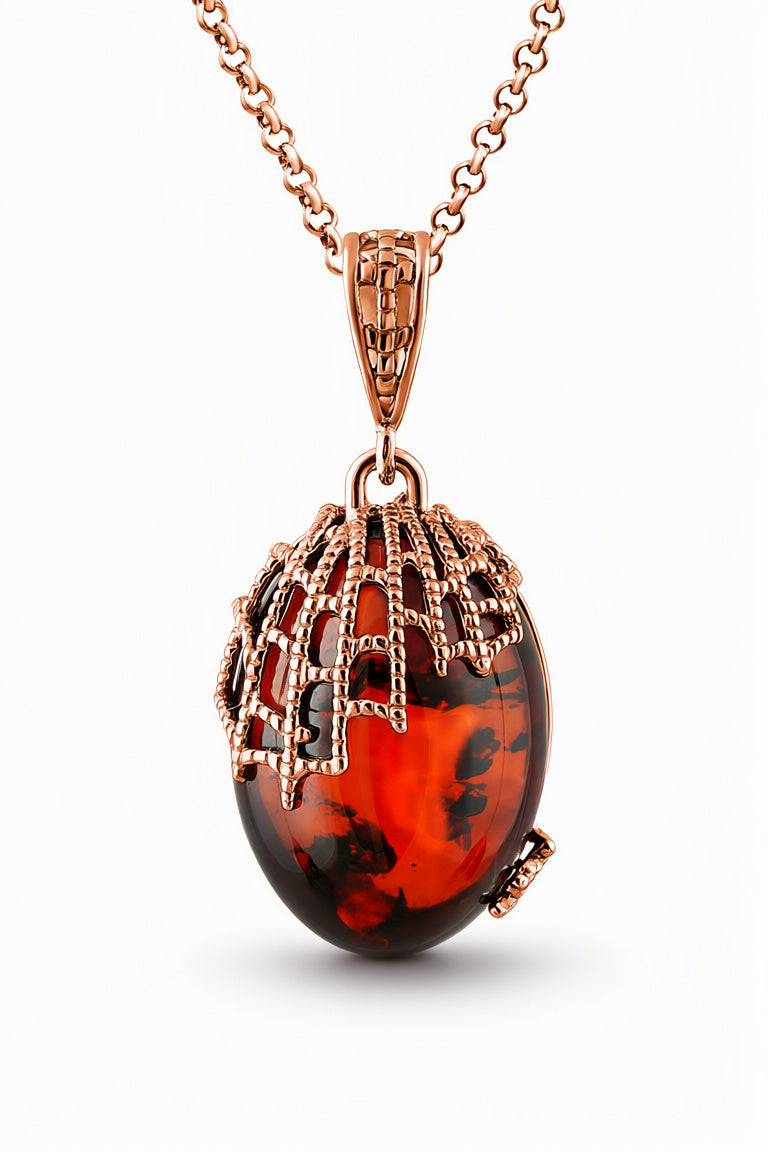 Oval Cognac Amber Silver Pendant — DARVIN (Pre-Order)