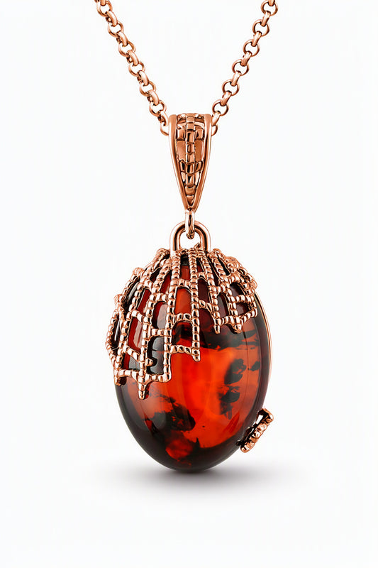 Oval Cognac Amber Silver Pendant — DARVIN (Pre-Order)
