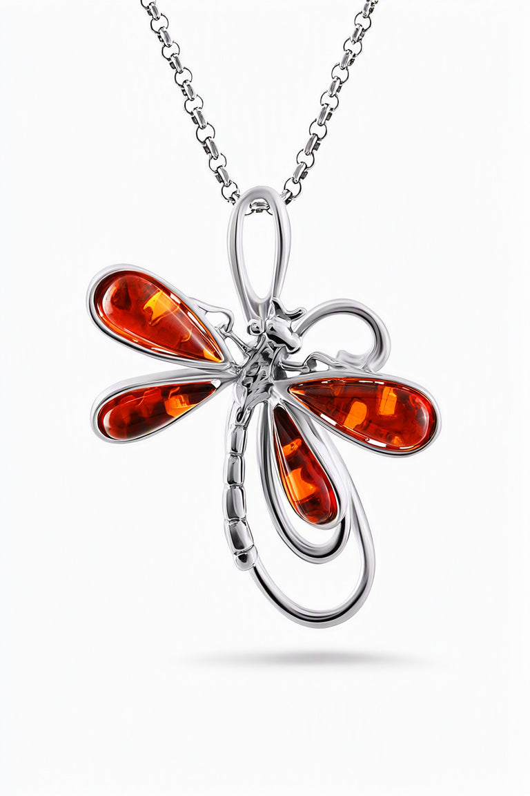 Teardrop Cognac Amber Silver Pendant — DARVIN (Pre-Order)