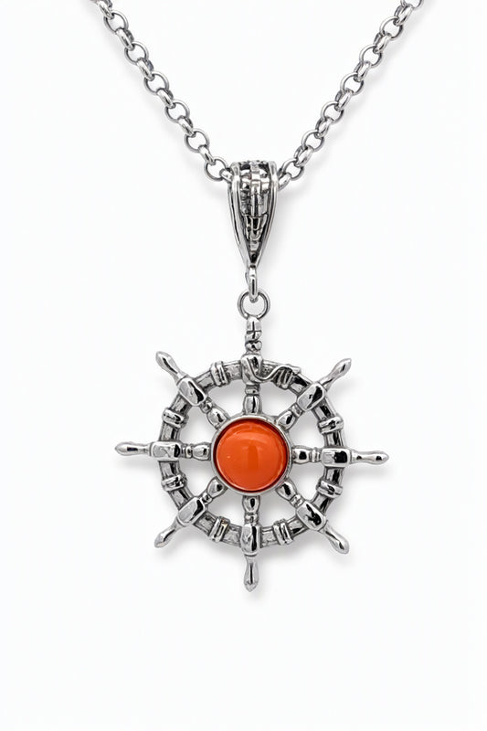 Round Cognac Amber Silver Pendant — DARVIN (Pre-Order)