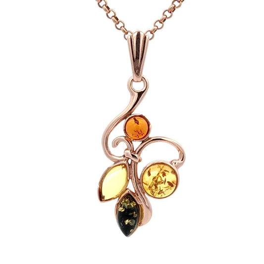 Round Mixed Amber Silver Pendant — DARVIN