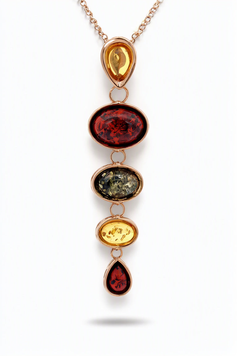 Oval Mixed Amber Silver Pendant — DARVIN (Pre-Order)