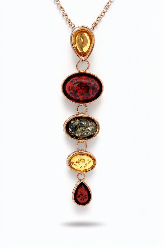 Oval Mixed Amber Silver Pendant — DARVIN (Pre-Order)