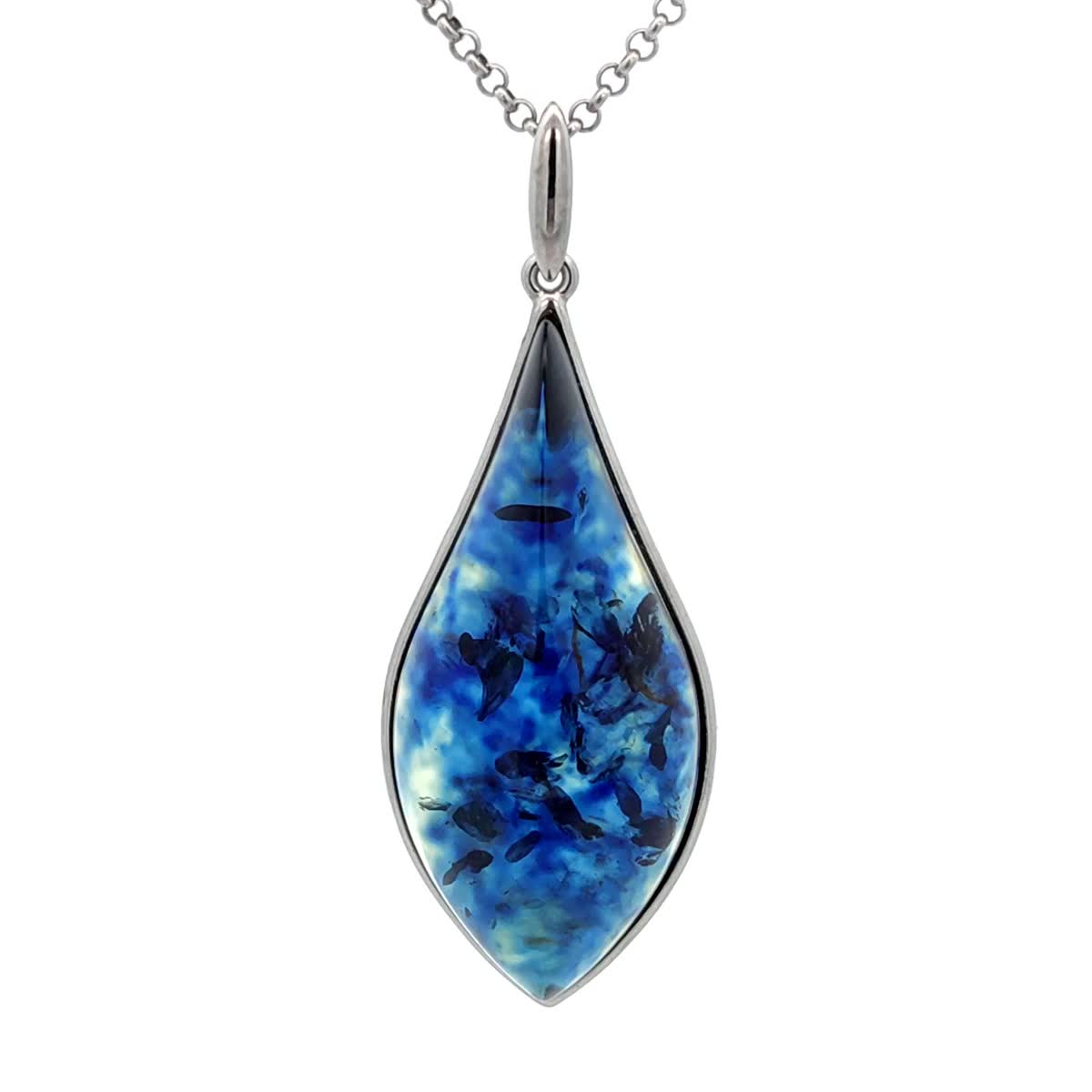 Treated Blue Amber Silver Pendant — DARVIN (Pre-Order)