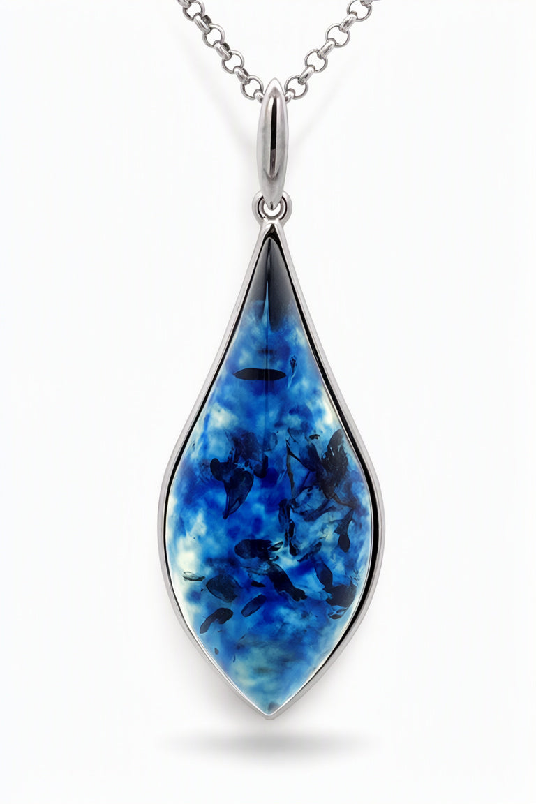Treated Blue Amber Silver Pendant — DARVIN (Pre-Order)