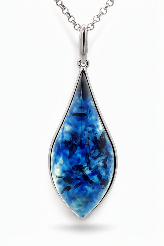 Treated Blue Amber Silver Pendant — DARVIN (Pre-Order)