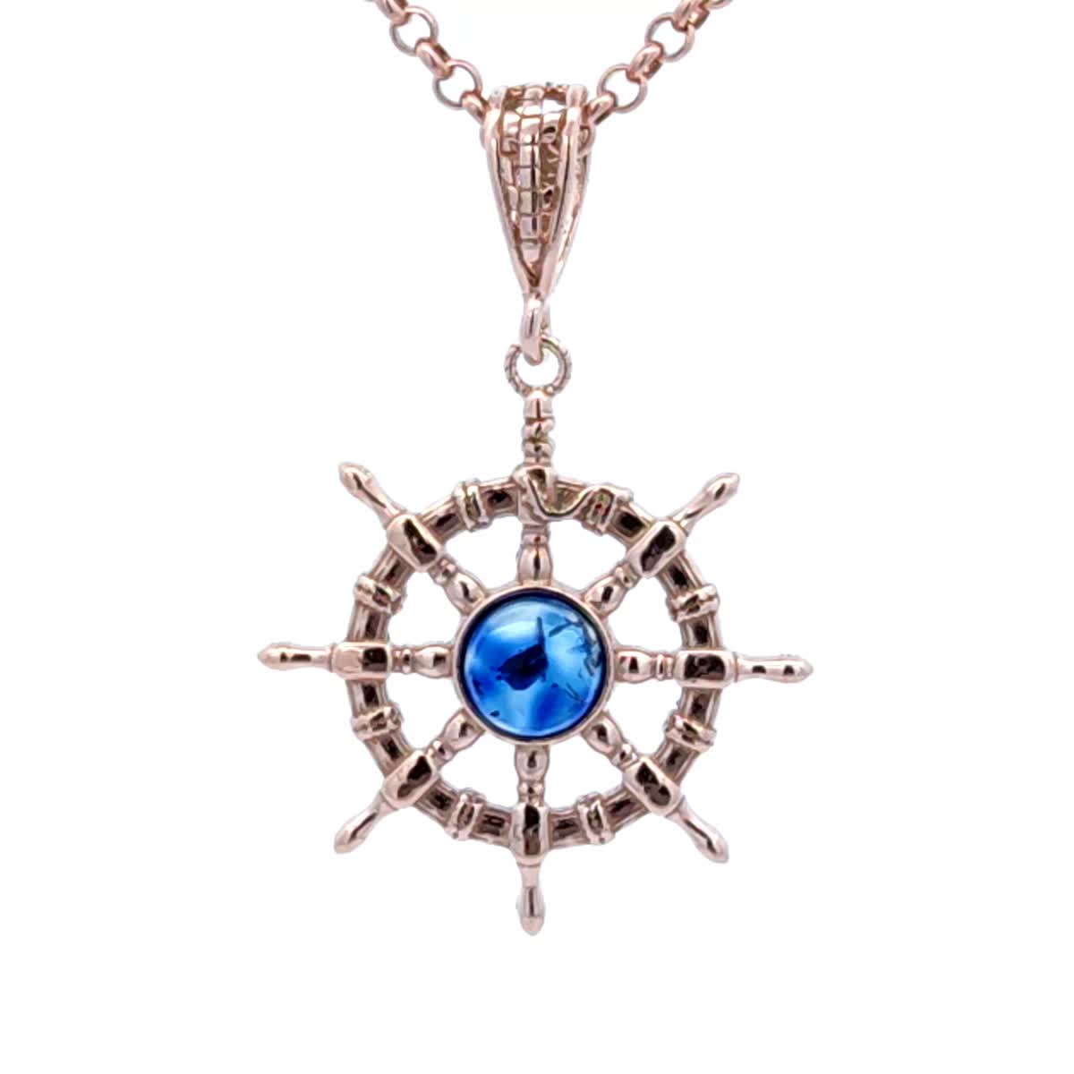 Round Treated Blue Amber Silver Pendant — DARVIN (Pre-Order)