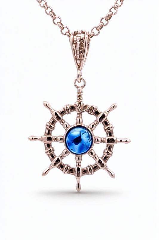 Round Treated Blue Amber Silver Pendant — DARVIN (Pre-Order)